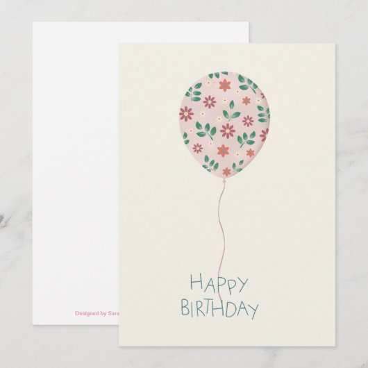 Happy Birthday Card with handpainted Ballon 招待状 (正面/裏面)
