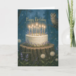Happy Birthday card with magic forest and owl カード