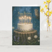 Happy Birthday card with magic forest and owl カード (黄色い花)