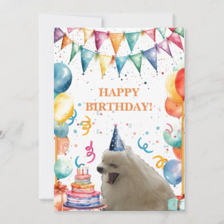 Happy Birthday Card With Pup, Cake, and Balloons サンキューカード