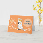 Happy Birthday Cartoon Cockatoo Parrot カード (黄色い花)