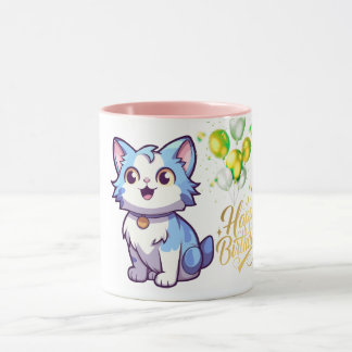 Happy Birthday Cat コーヒーマグ - 猫好きな方へのかわいいギフト マグカップ