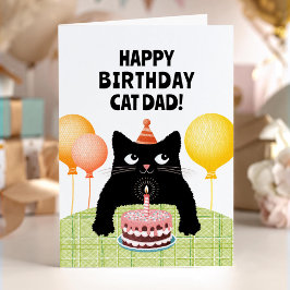 Happy Birthday cat dad with kitten and cake カード