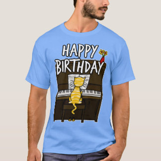 Happy Birthday Cat Playing Piano Doodle  (2)  Tシャツ