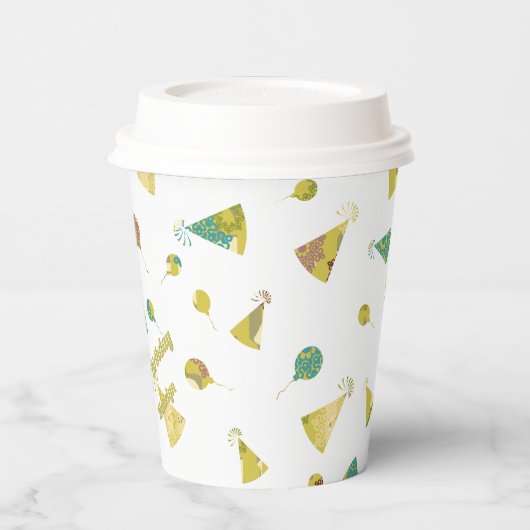 Happy Birthday Celebration Balloons & Hats Pattern 紙コップ (左)