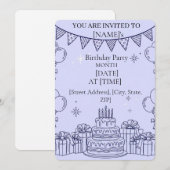 Happy Birthday Celebration Line Art – Tiered Cake 招待状 (正面/裏面)