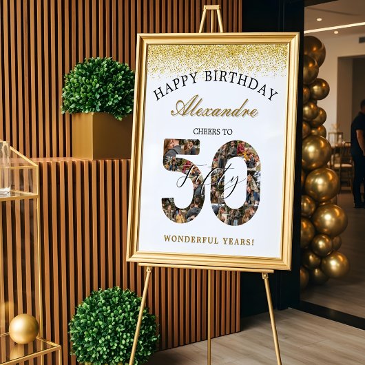 Happy Birthday Cheers To 50 Years Photo Collage ポスター