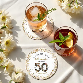  Happy Birthday Cheers To 50 Years Photo Collage ラウンドペーパーコースター