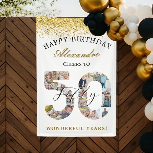 Happy Birthday Cheers To 50 Years Photo Collage 横断幕