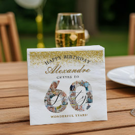 Happy Birthday Cheers To 60 Years Photo Collage スタンダードランチョンナプキン