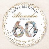 Happy Birthday Cheers To 60 Years Photo Collage ラウンドペーパーコースター (正面)