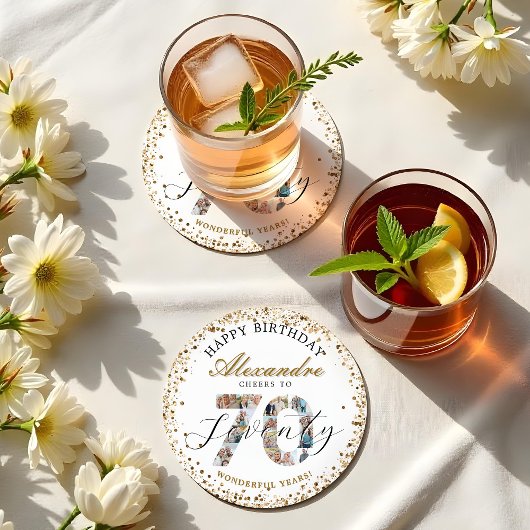  Happy Birthday Cheers To 70 Years Photo Collage ラウンドペーパーコースター