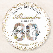  Happy Birthday Cheers To 80 Years Photo Collage ラウンドペーパーコースター (正面)