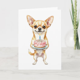 Happy Birthday Chihuahua Mom Cute Dog Holding Cake カード