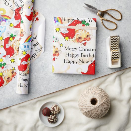 Happy Birthday Christmas Unicorn Wrapping Paper ラッピングペーパー (クラフト)