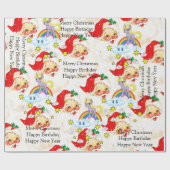 Happy Birthday Christmas Unicorn Wrapping Paper ラッピングペーパー (フラット)