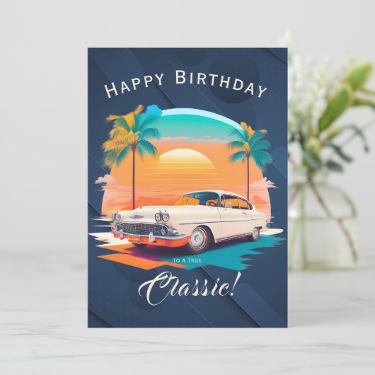 Happy Birthday Classic Car Greeting Card (スタンド正面)