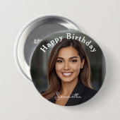 Happy Birthday Classic Simple Custom Cute Photo 缶バッジ (正面&裏面)