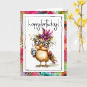 Happy Birthday Coffee Loving Chicken Card カード (黄色い花)