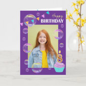 Happy Birthday Colorful Bubbles Bunting Purple カード (黄色い花)