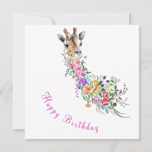 Happy Birthday - Colorful Flowers Bouquet Giraffe  (正面)