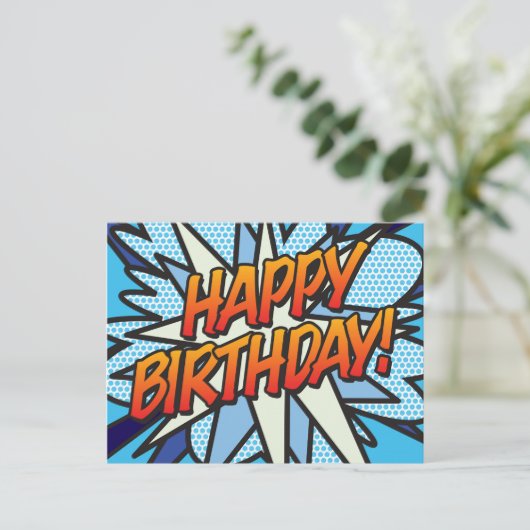HAPPY BIRTHDAY Comic Book Pop Art ポストカード (スタンド正面)