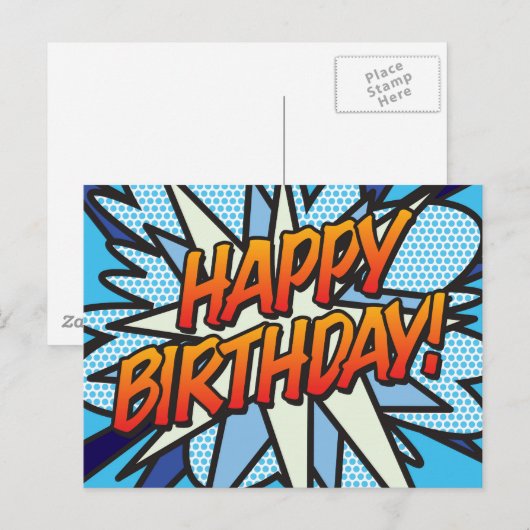 HAPPY BIRTHDAY Comic Book Pop Art ポストカード (正面/裏面)
