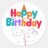 Happy Birthday Confetti ラウンドシール (正面)