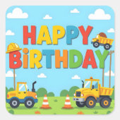 Happy birthday construction builder theme スクエアシール (正面)