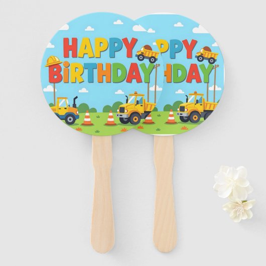 Happy birthday construction builder theme ハンドファン (正面&裏面)