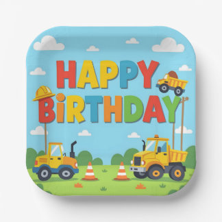 Happy birthday construction builder theme ペーパープレート