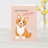 Happy birthday corgeous - dog punny birthday card カード (黄色い花)