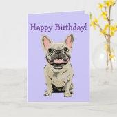 Happy birthday -Cream French Bulldog カード (黄色い花)