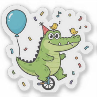 Happy Birthday Crocodile Circus Theme Cartoon シール