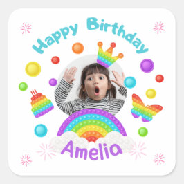 happy birthday custom name kids sticker スクエアシール