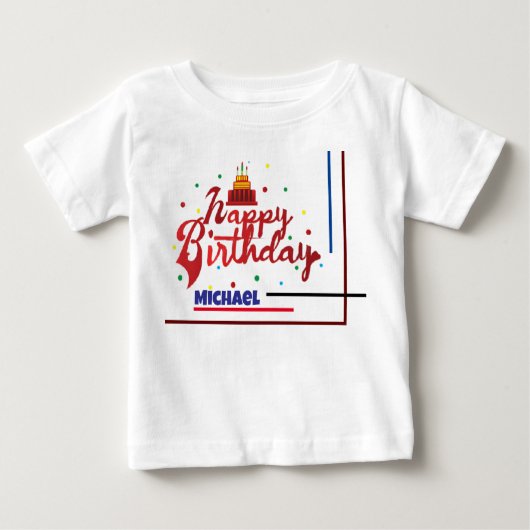 Happy Birthday Custom Name Modern Elegant Gift ベビーTシャツ (正面)