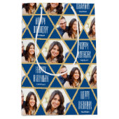 Happy Birthday Custom Photo Name Star Pattern Blue ミディアムペーパーバッグ (正面)