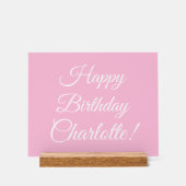 Happy Birthday custom script name text light pink アクリルサイン (正面)
