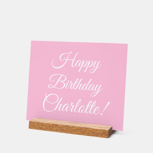Happy Birthday custom script name text light pink アクリルサイン (傾斜)