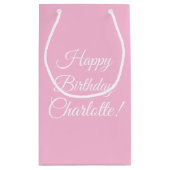 Happy Birthday custom script name text light pink スモールペーパーバッグ (裏面)