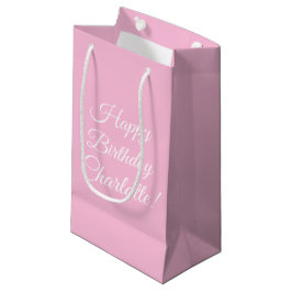 Happy Birthday custom script name text light pink スモールペーパーバッグ