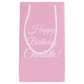 Happy Birthday custom script name text light pink スモールペーパーバッグ (正面)