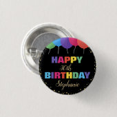 Happy Birthday Custom Year Name Colorful Balloons 缶バッジ (正面&裏面)
