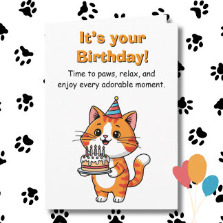 Happy Birthday | Cute and Funny Cat and Coloring カード