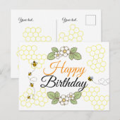 Happy birthday Cute bee Botanical  シーズンポストカード (正面/裏面)