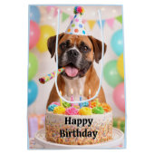 Happy Birthday Cute Boxer Dog  ミディアムペーパーバッグ (裏面)