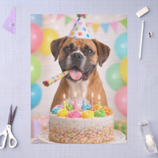 Happy Birthday Cute Boxer Dog  薄葉紙