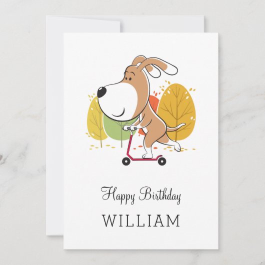 Happy Birthday Cute Dog Puppy Kick Scooter Card (正面)
