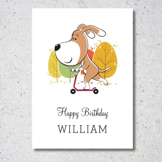 Happy Birthday Cute Dog Puppy Kick Scooter Card