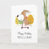 Happy Birthday Cute Dog Puppy Kick Scooter Card カード (正面)